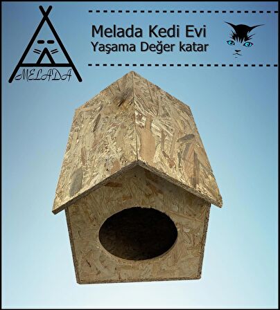 Melada Kedi Evi Dış Ortam Uygun Ahşap Kedi Evi OSB 40x35x30 cm