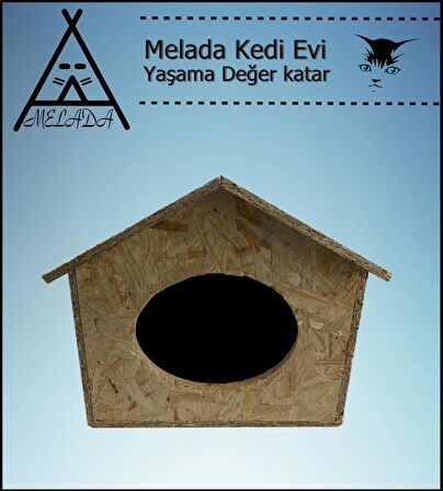 Melada Kedi Evi Dış Ortam Uygun Ahşap Kedi Evi OSB 40x35x30 cm