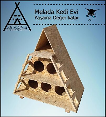 Melada Kedi Evi Dış Ortam Uygun Ahşap Kedi Evi OSB 100x90x55 cm 165 dsi