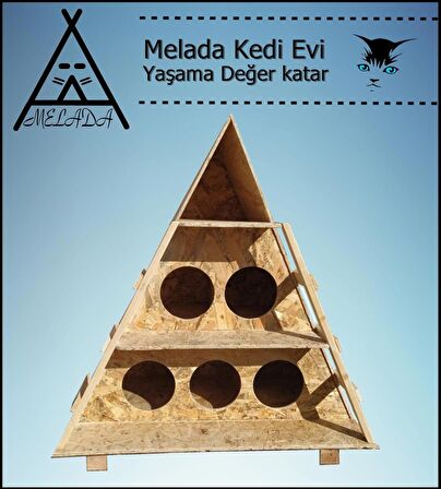 Melada Kedi Evi Dış Ortam Uygun Ahşap Kedi Evi OSB 100x90x55 cm 165 dsi