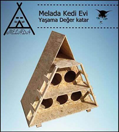 Melada Kedi Evi Dış Ortam Uygun Ahşap Kedi Evi OSB 100x90x55 cm 165 dsi