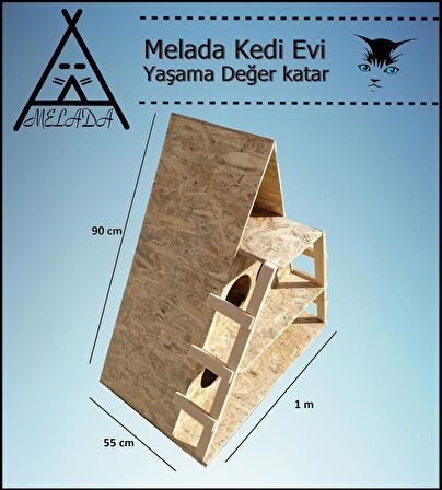 Melada Kedi Evi Dış Ortam Uygun Ahşap Kedi Evi OSB 100x90x55 cm 165 dsi