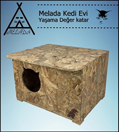 Melada Kedi Evi Dış Ortam Uygun Ahşap Kedi Evi OSB 50x35x30 cm