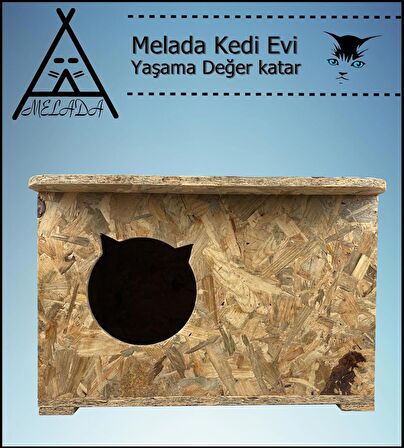 Melada Kedi Evi Dış Ortam Uygun Ahşap Kedi Evi OSB 50x35x30 cm