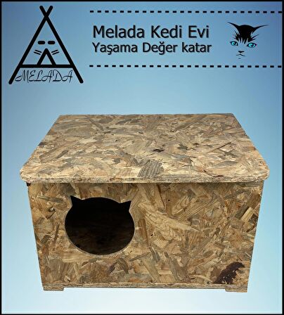 Melada Kedi Evi Dış Ortam Uygun Ahşap Kedi Evi OSB 50x35x30 cm