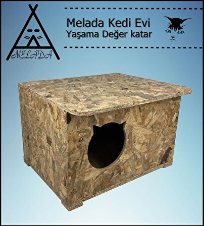 Melada Kedi Evi Dış Ortam Uygun Ahşap Kedi Evi OSB 50x35x30 cm