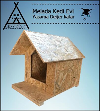 Melada Kedi Evi Dış Ortam Uygun Ahşap Kedi Evi OSB 45x40x40 cm