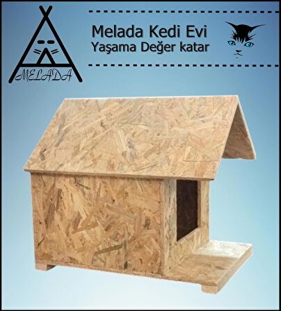 Melada Kedi Evi Dış Ortam Uygun Ahşap Kedi Evi OSB 45x40x40 cm