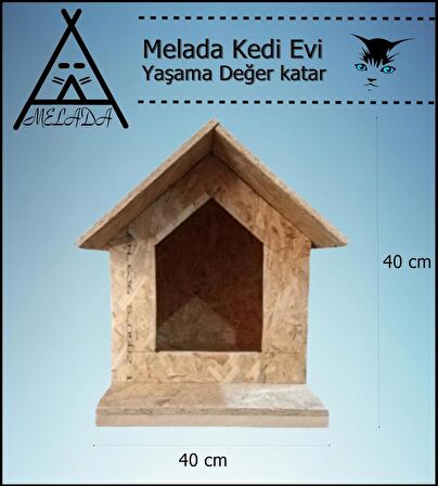 Melada Kedi Evi Dış Ortam Uygun Ahşap Kedi Evi OSB 45x40x40 cm