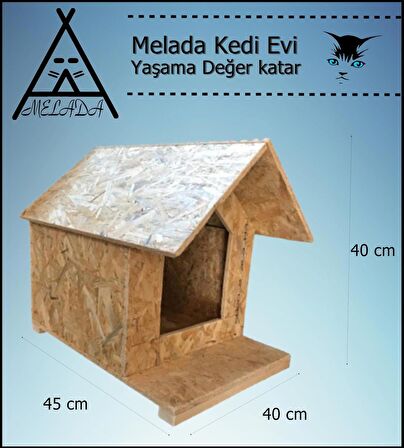 Melada Kedi Evi Dış Ortam Uygun Ahşap Kedi Evi OSB 45x40x40 cm