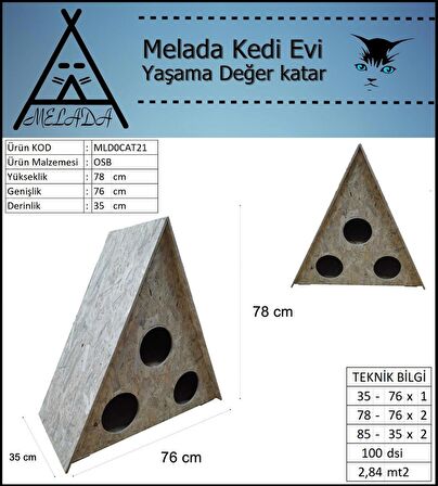 Melada Kedi Evi Dış Ortam Uygun Ahşap Kedi Evi OSB 78x76x35 cm