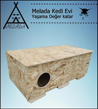 Melada Kedi Evi Dış Ortam Uygun Ahşap Kedi Evi OSB 100x50x40 cm