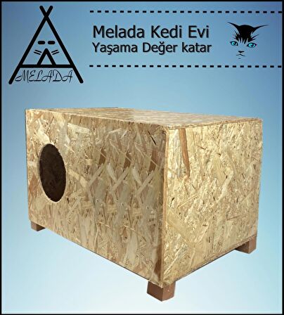 Melada Kedi Evi Dış Ortam Uygun Ahşap Kedi Evi OSB 60x40x30 cm