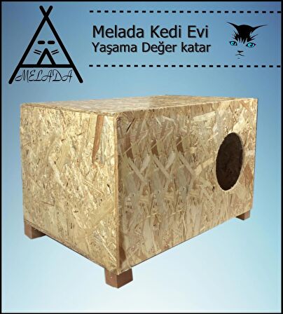 Melada Kedi Evi Dış Ortam Uygun Ahşap Kedi Evi OSB 60x40x30 cm