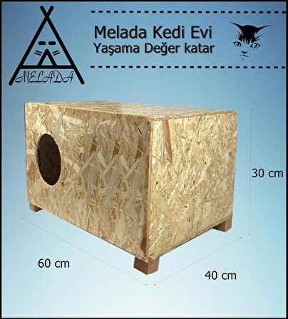 Melada Kedi Evi Dış Ortam Uygun Ahşap Kedi Evi OSB 60x40x30 cm