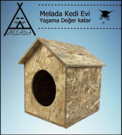 Melada Kedi Evi Dış Ortam Uygun Ahşap Kedi Evi OSB 39x32x30 cm