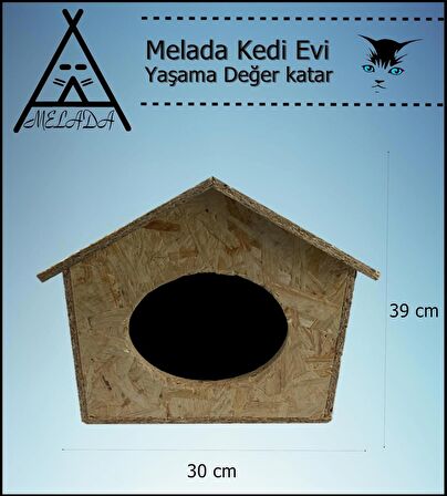 Melada Kedi Evi Dış Ortam Uygun Ahşap Kedi Evi OSB 39x32x30 cm