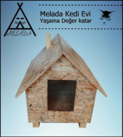 Melada Kedi Evi Dış Ortam Uygun Ahşap Kedi Evi OSB 46x34x34 cm