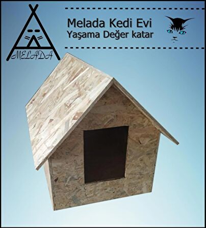 Melada Kedi Evi Dış Ortam Uygun Ahşap Kedi Evi OSB 46x34x34 cm