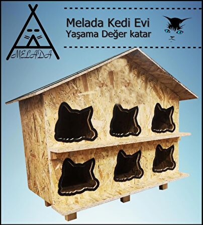 Melada Kedi Evi Dış Ortam Uygun Ahşap Kedi Evi OSB 100X95X50 cm