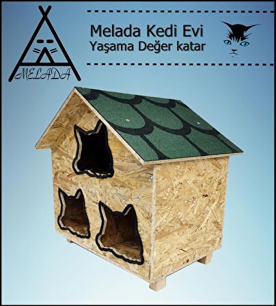 Melada Kedi Evi Dış Ortam Uygun Ahşap Kedi Evi OSB 58x58x40 cm