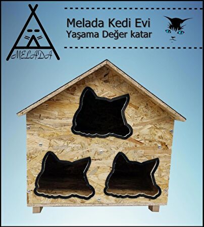 Melada Kedi Evi Dış Ortam Uygun Ahşap Kedi Evi OSB 58x58x40 cm