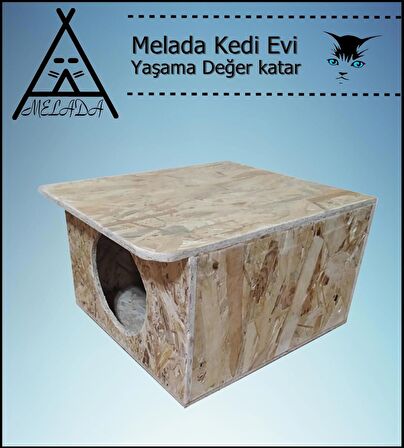 Melada Kedi Evi Dış Ortam Uygun Ahşap Kedi Evi OSB 35x33x23 cm