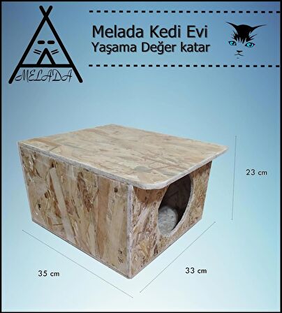 Melada Kedi Evi Dış Ortam Uygun Ahşap Kedi Evi OSB 35x33x23 cm