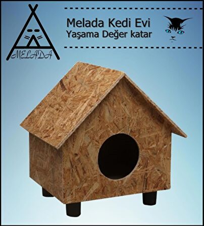 Melada Kedi Evi Dış Ortam Uygun Ahşap Kedi Evi OSB 55x40x40 cm