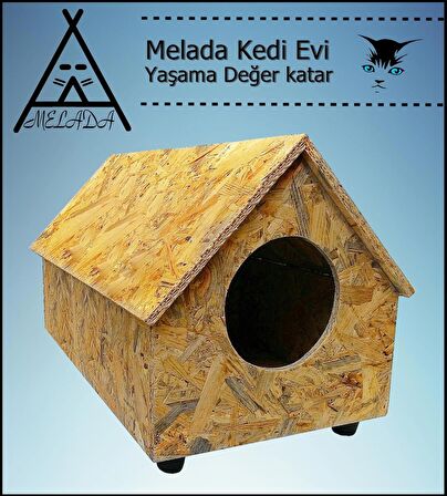 Melada Kedi Evi Dış Ortam Uygun Ahşap Kedi Evi OSB 55x40x40 cm