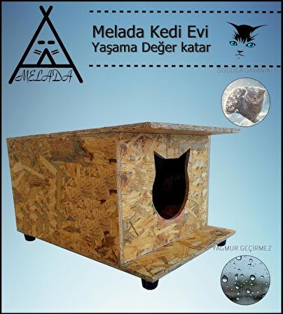 Melada Kedi Evi Dış Ortam Uygun Ahşap Kedi Evi OSB 47x36x25 cm