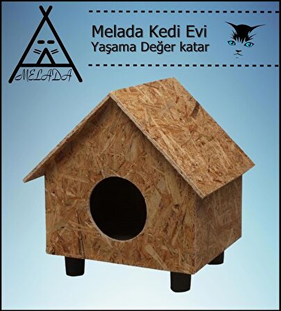 Melada Kedi Evi Dış Ortam Uygun Ahşap Kedi Evi OSB 44x36x32 cm