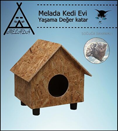 Melada Kedi Evi Dış Ortam Uygun Ahşap Kedi Evi OSB 44x36x32 cm