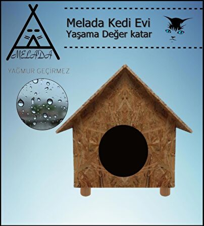 Melada Kedi Evi Dış Ortam Uygun Ahşap Kedi Evi OSB 44x36x32 cm