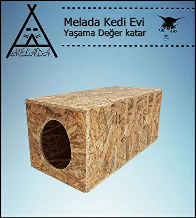 Melada Kedi Evi Dış Ortam Uygun Ahşap Kedi Evi OSB 60x40x40 cm