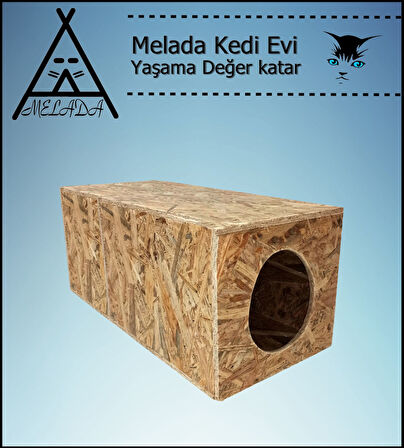 Melada Kedi Evi Dış Ortam Uygun Ahşap Kedi Evi OSB 60x40x40 cm