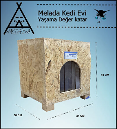 Melada Kedi Evi Dış Ortam Uygun Ahşap Kedi Evi OSB Minderli 40x37x34 cm