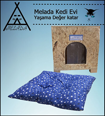 Melada Kedi Evi Dış Ortam Uygun Ahşap Kedi Evi OSB Minderli 40x37x34 cm