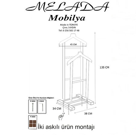 Melada Mobilya Gürgen Çift Tepeli Dilsiz Uşak Cilalı Ceviz Double 135 cm