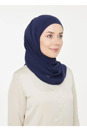 Kadın Tesettür Pratik Boru Boneli Hazır Şifon Şal Lacivert