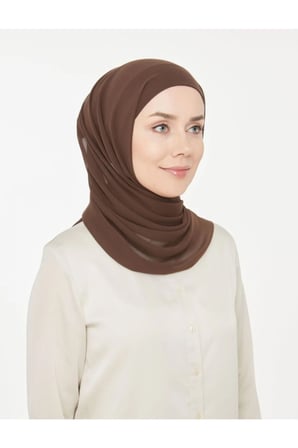 Kadın Tesettür Pratik Boru Boneli Hazır Şifon Şal Kahverengi