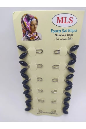 Başörtüsü Türban Iğne Siyah Renk Şal, Eşarp Kıskaç Damla Model Klips 12 Li Türban Klipsi Iğne