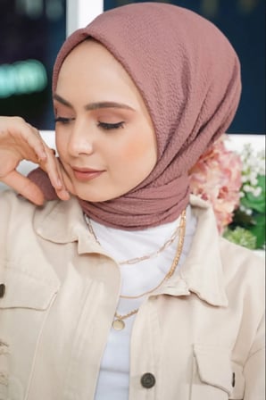Kadın Tesettür Mio Caz Eşarp Hijab Gül Kurusu