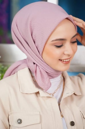 Kadın Tesettür Mio Caz Eşarp Hijab Pudra