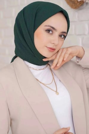 Kadın Tesettür Mio Caz Eşarp Hijab Zümrüt Yeşili