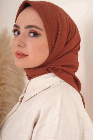 Kadın Tesettür Mio Caz Eşarp Hijab Kiremit