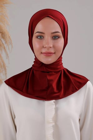 Kadın Tesettür Pratik Çıtçıtlı Sandy Fular Hazır Spor Şal Bordo