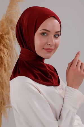 Kadın Tesettür Pratik Çıtçıtlı Sandy Fular Hazır Spor Şal Bordo