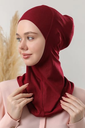 Kadın Tesettür Boyunluklu Hijab Spor Bone Bordo