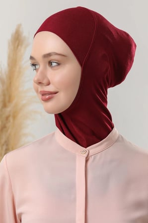 Kadın Tesettür Boyunluklu Hijab Spor Bone Bordo